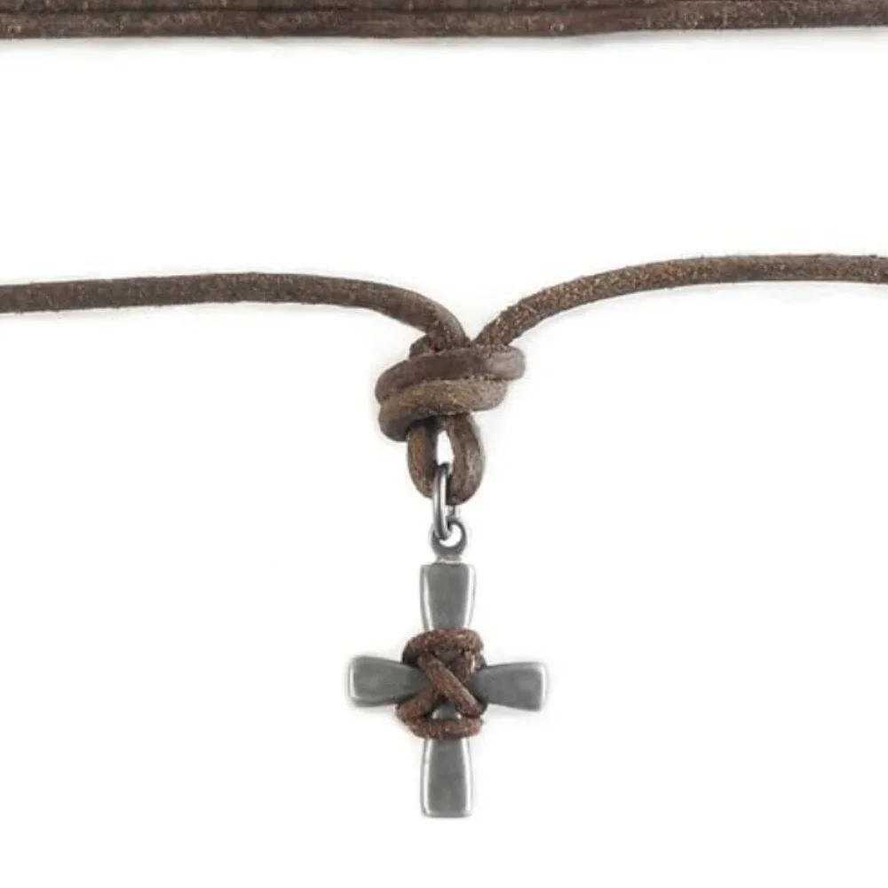 Leather Men's Cross Pendant Necklace